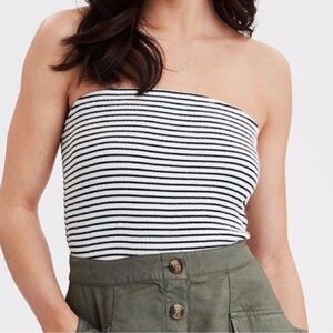 American Eagle NWT Striped Smocked Tube Top Black and White Stripes Size XL
